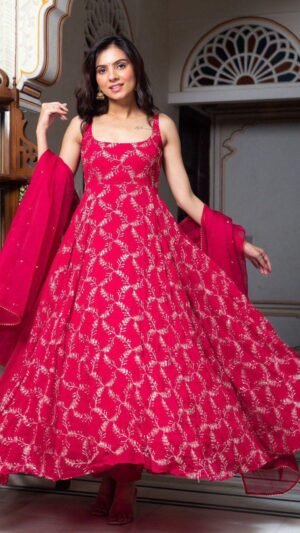 Pink Anarkali Dress Fully Embroidered