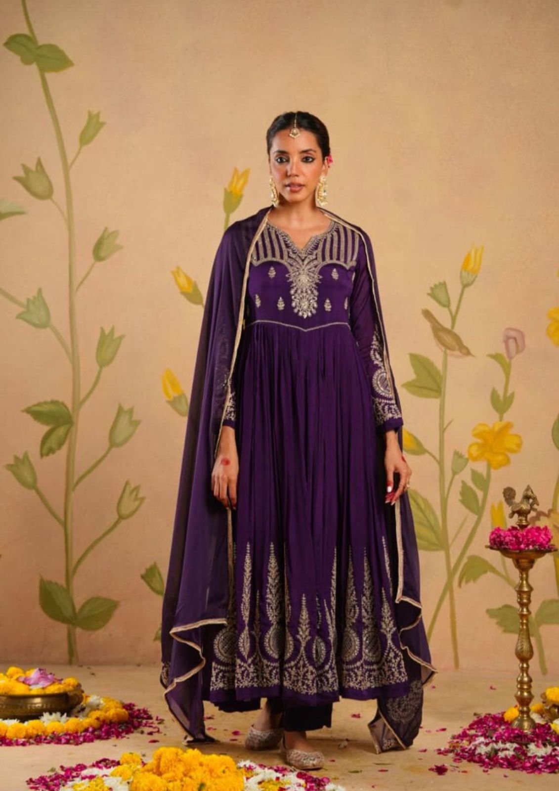 Tissue Anarkali With Zari Work