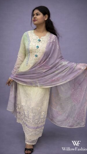 White with Blue Dupatta Suit Salwar