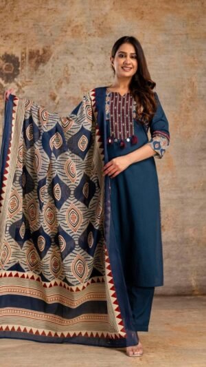 Blue Suit Salwar with Printed Dupatta