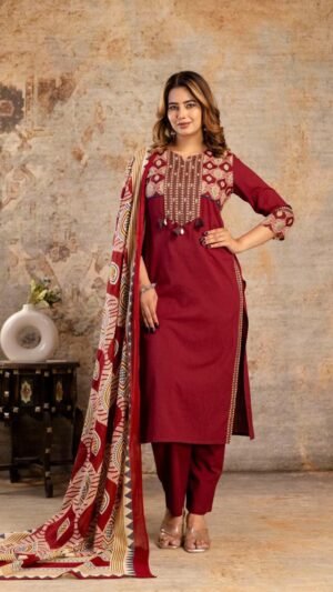 Red Suit Salwar with Printed Dupatta